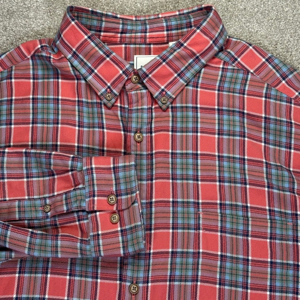 ROWM Mens 2X Big Plaid Flannel Button Up Shirt Red Blue Green Long Sleeve Cotton